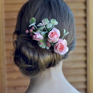 Bridal Headpiece Pink Rose Comb Wedding Flowers Comb Hair Back - Etsy