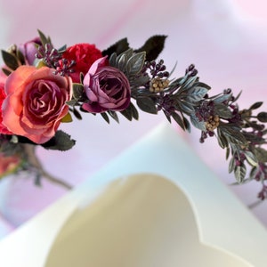 Pink purple flower headband Flower girl crown Bridal headband Flower crown adult Wedding floral crown Purple pink floral headband prom