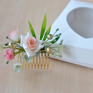 White Peach flower comb hair Silk Flowers hair piece Wedding flowers hair comb Peach rose hair comb Bridal accessory hair