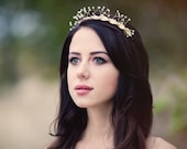 Gold leaves tiara Fall Crystal bridal crown Gold wedding head piece Fairy Princess crown Gold Leaf Headband Greek Goddess