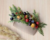 Fall wedding comb Christmas hair comb berries Fairy forest wedding back hair piece Berries woodland head piece acorn comb Bridal comb