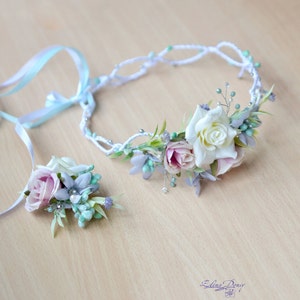 Floral Krone kleine Mädchen Blume Stirnband kleine Blume Mädchen Haar kleid weiß blau Blume Krone Tieback Baby Boho Mädchen Halo Haar clip Mädchen