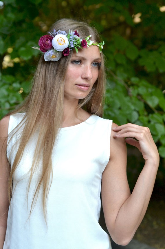 burgundy floral headband