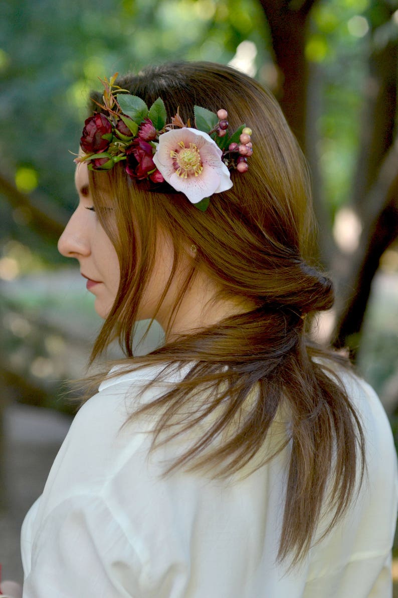 Burgundy Floral Bridal Comb Boho Hair Comb Silk Flower Back Etsy