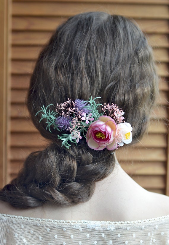 Peach Pink Flower Comb Exotic Flowers Hair Bridal Hair Piece Etsy