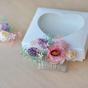 Peach pink flower comb Exotic flowers hair Bridal hair piece Floral comb Bridesmaid headpiece Pink wedding Floral hair accessories Bride image 6