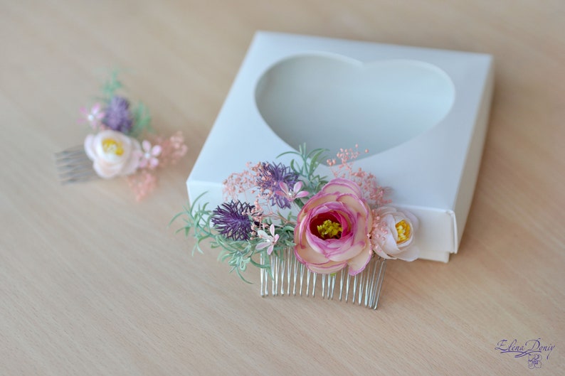 Peach pink flower comb Exotic flowers hair Bridal hair piece Floral comb Bridesmaid headpiece Pink wedding Floral hair accessories Bride image 6