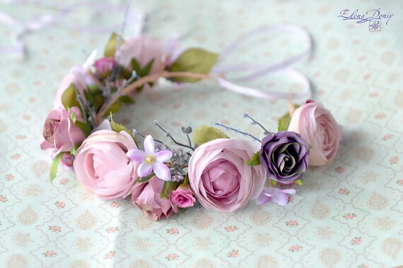 LLinfflr Blumenkrone Aus Kunstblumen – Lila, Verstellbar, Für Hochzeit, Party, Fotoshooting