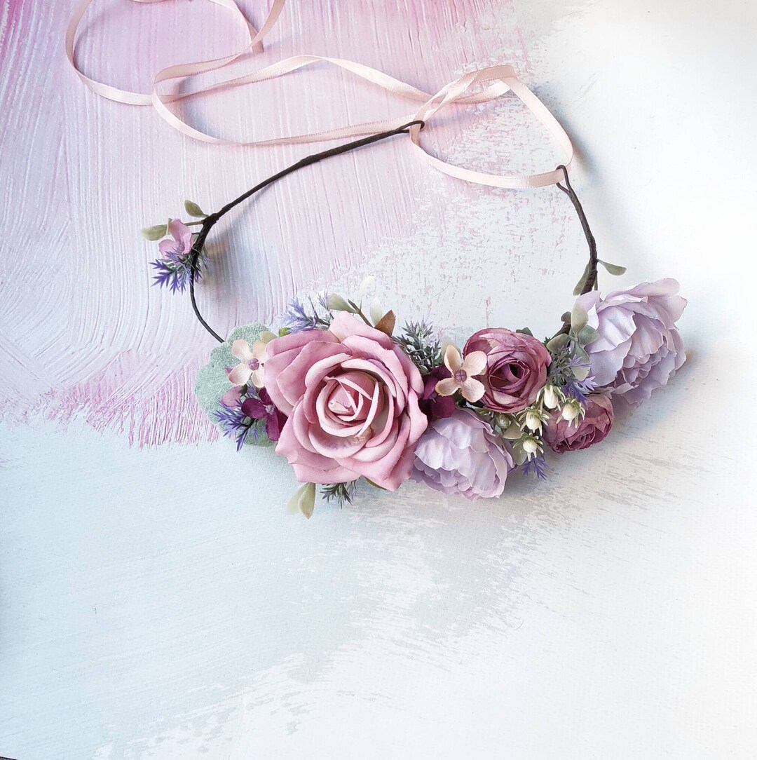 Purple Lilac Lavender Flower Crown, Wedding Floral Headband, Bridal
