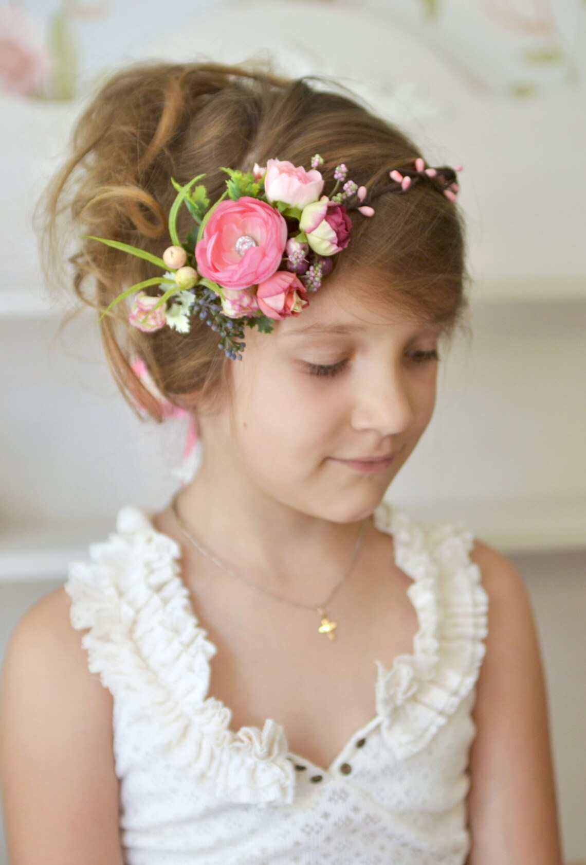 Bridal Floral Crown Pink Flower Crown Boho Flower Girl Berries Etsy