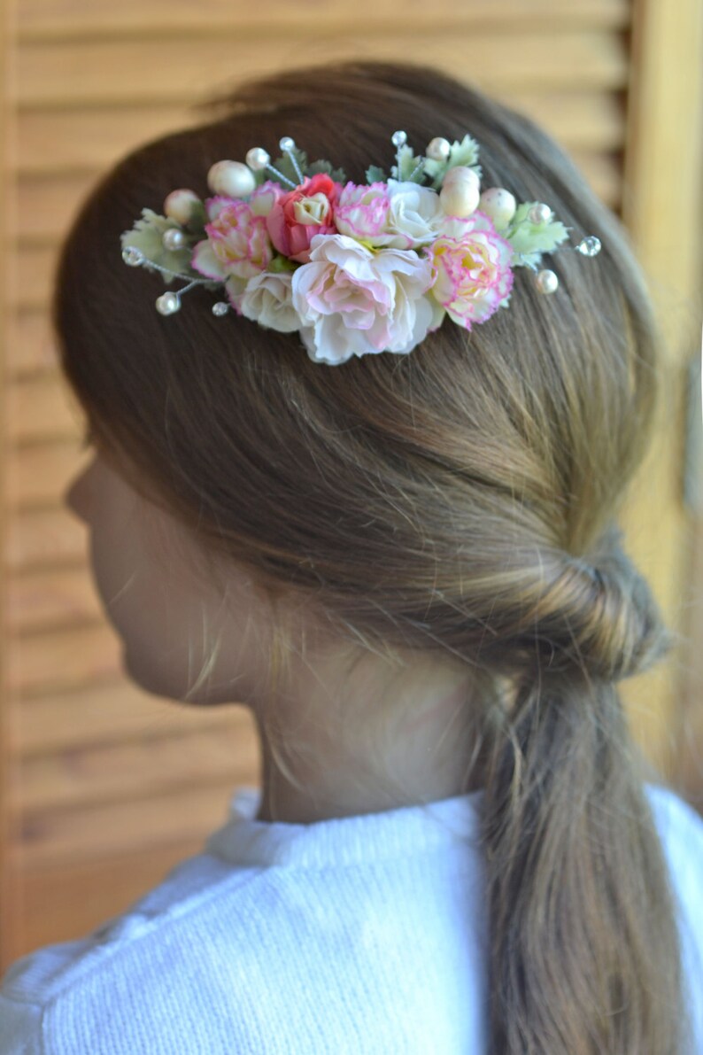 Flower Comb Pink Bridal Headpiece Boho Wedding Floral Comb Etsy