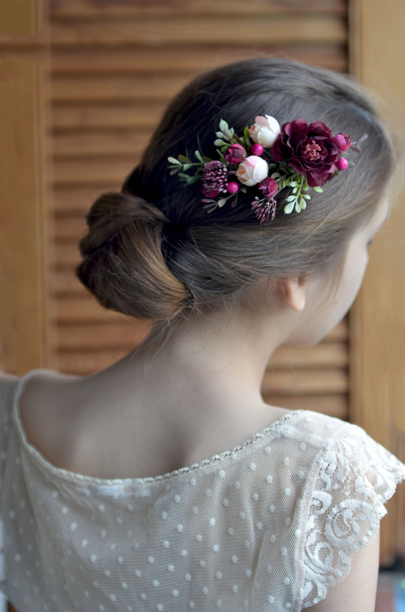 Burgundy flower hair comb Bride hair flower Wedding head piece Burgundy blush floral hair clip Bride flower comb wine red flower hair