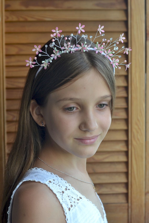 Floral Tiara Princess Flower Crown Pink White Flower Tiara  display picture 2