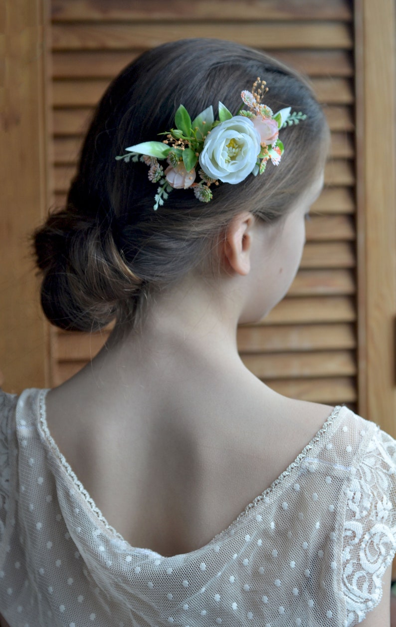 Fleur de pêche blanche peigne mariée floral casque mariage blanc rose peigne à cheveux mariée clip fleurs image 3