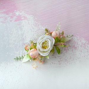 Fleur de pêche blanche peigne mariée floral casque mariage blanc rose peigne à cheveux mariée clip fleurs image 6