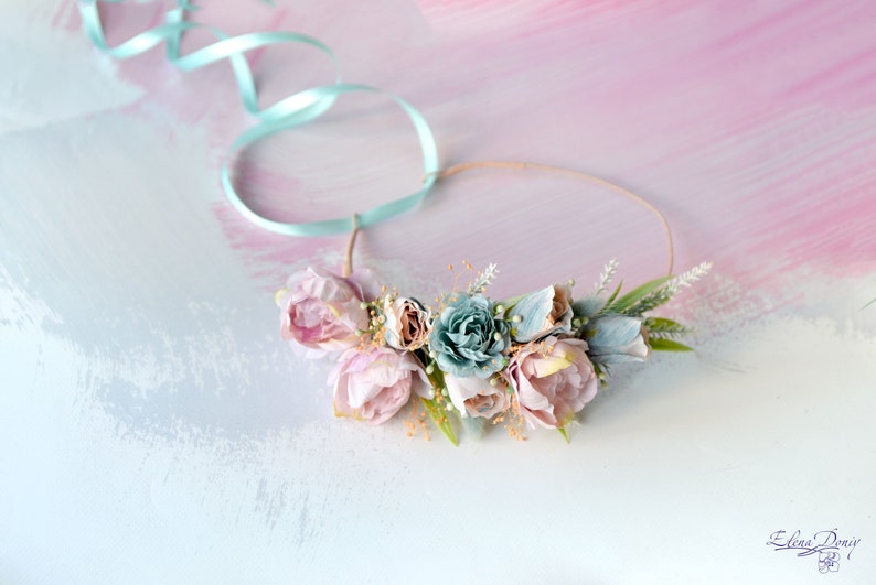 Light Blue Blush Pink Flower Crown Bridal Floral Crown - Etsy Australia