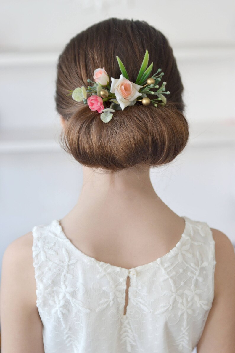 White Peach Flower Comb Hair Silk Flowers Hair Piece Wedding Etsy