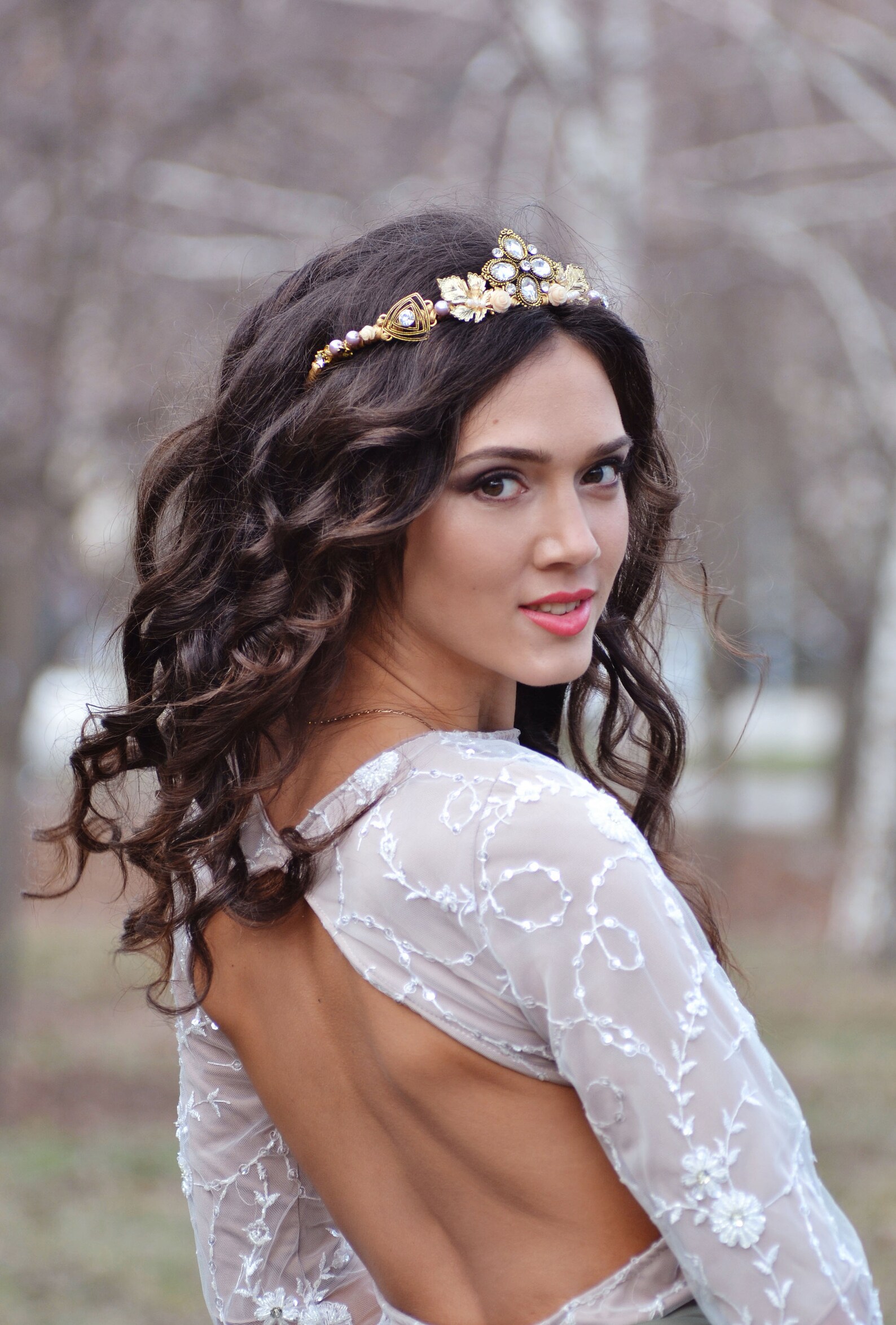 Beige Gold Crown Autumn Tiara Gold Leaf Crown Wedding Tiara Etsy