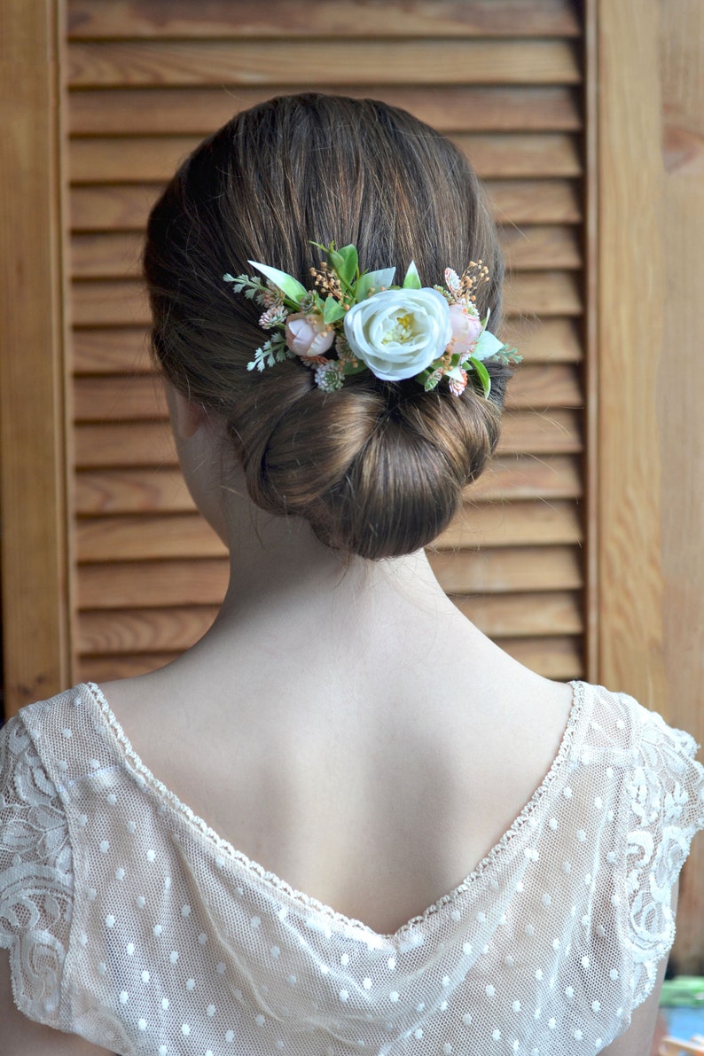 Fleur de pêche blanche peigne mariée floral casque mariage blanc rose peigne à cheveux mariée clip fleurs image 2