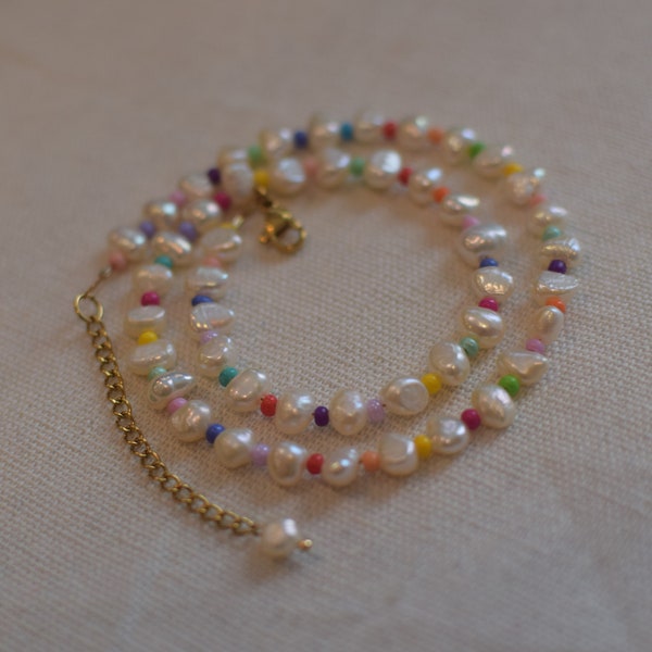 Handmade Multicolor Beaded Necklace Choker -Baroque Pearl Stone Muli color Beaded Custom Choker Necklace