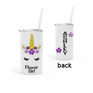 Personalized, Flower girl gift, Petal patrol gift, Kids unicorn steel cup, Wedding party gift, Kids wedding favor, Engagement party gift