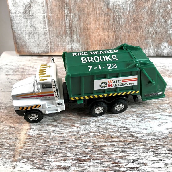 Personalized, Ring bearer gift, Garbage trash truck, Ring security, Wedding party gift, Trash truck birthday party favor, Trash truck toy