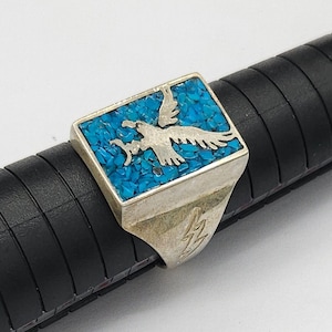 Anello vintage con aquila turchese in argento sterling Carolyn Pollack con fulmini, misura 10, anello da uomo o da donna in stile sud-occidentale