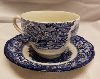Vintage Liberty Blue Staffordshire Cup & Saucer Liberty Blue China Blue White Dishes