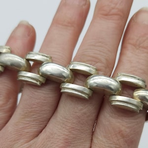 Vintage Modernist Sterling Silver Panther or Gate Link Bracelet Signed 925 Sterling 3D Geometric Rectangle Brick Linked Bracelet