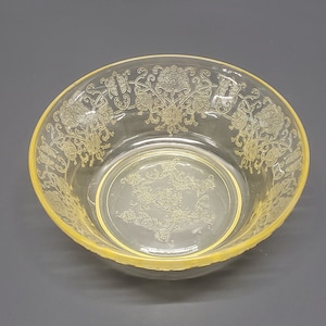 Yellow Florentine #2 Bowl 8&quot; by 2 3/8&quot; by Hazel Atlas 1930&#39;s,  Florentine Depression Glass Bowl, Yellow Depression Glassware