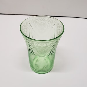 Vintage 4.25&quot; Green Royal Lace Depression Glass Flat Tumbler by Hazel Atlas 1930s 1940s Green Depression Glass Water Tumbler