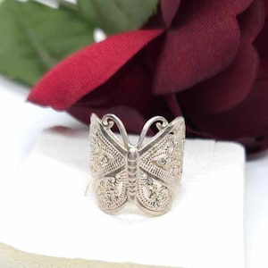 Vintage Sterling Silver & Crystal Large Butterfly Ring Butterfly Crystal Statement Ring Marked 925 A High Quality British Made Sterling