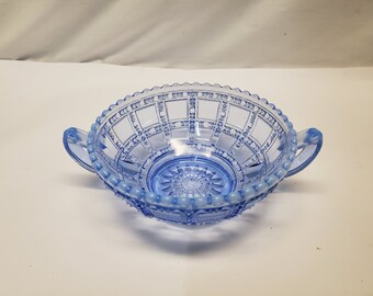 Beaded Block 2-Handled Jelly Bowl  Blue Opalescent