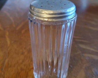 Antique Hoosier style fluted spice jar with shaker tops