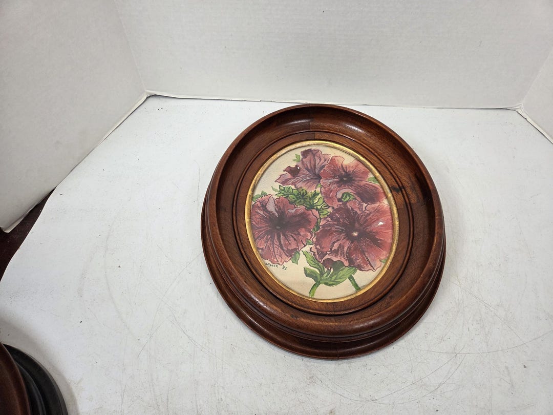 Antique Victorian Oval Walnut Frame W/ Flower Floral Watercolor ...