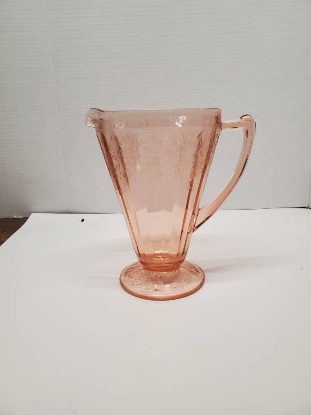 Pink Cherry Blossom Depression Glass Footed 8 Pitcher Etsy