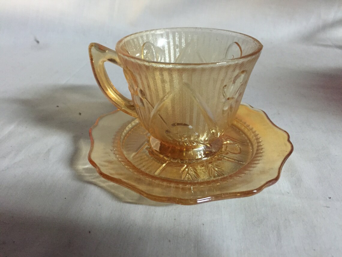 Iridescent Iris Depression glass cup & saucer Etsy