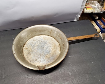 Antique hand made Hammered copper pan with spout and handle