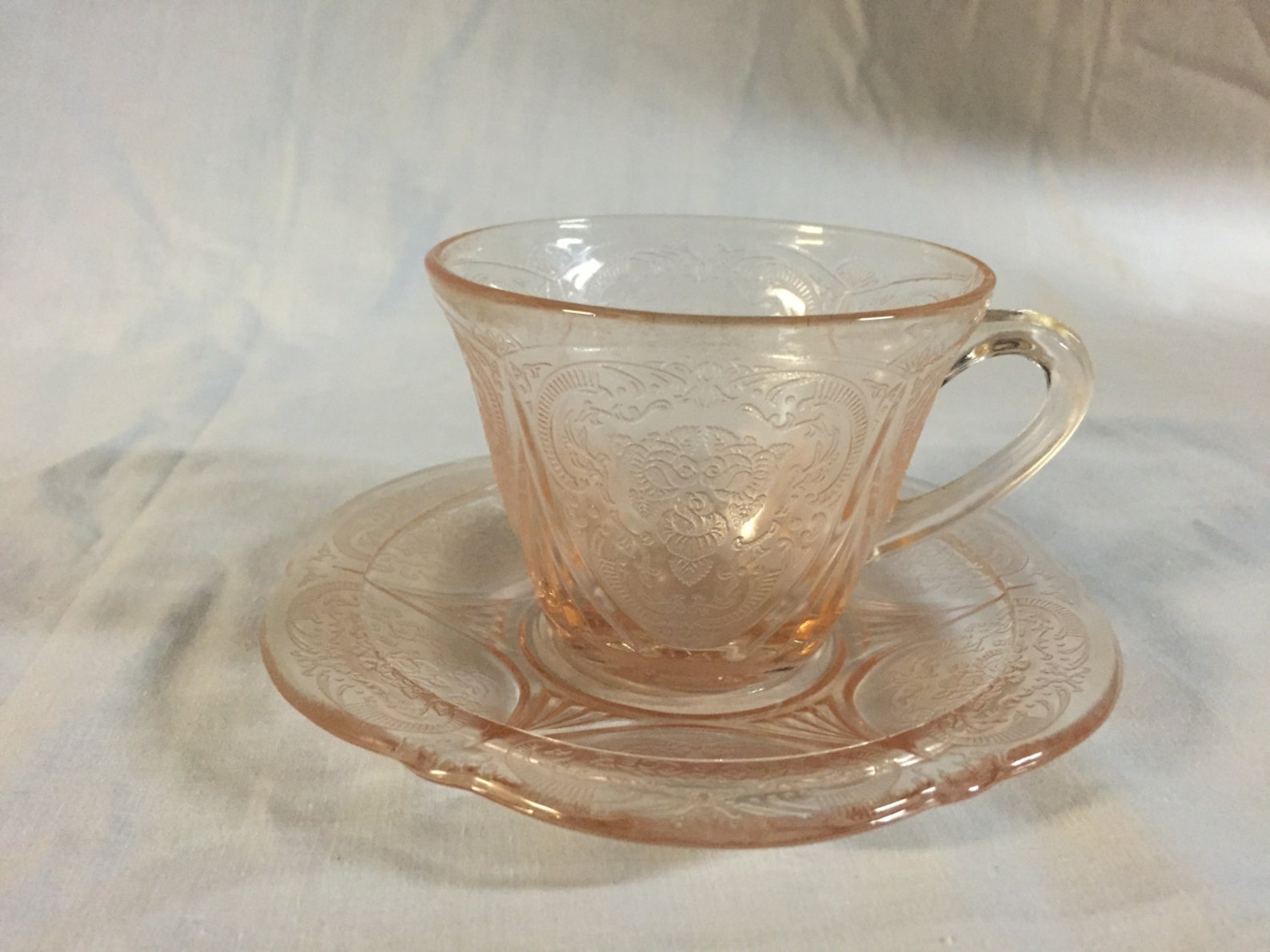 Pink Royal Lace Depression Glass Cup and Saucer. Etsy