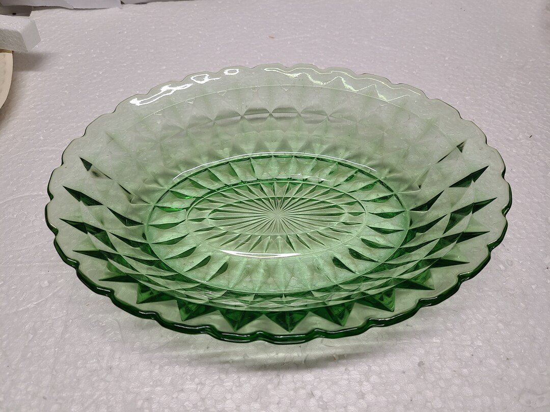 Green Windsor Depression Glass Oval Bowl Etsy