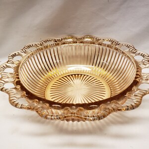 Pink old colony Lace edge Depression glass  ribbed bowl 9.5&quot; x 2.5&quot;