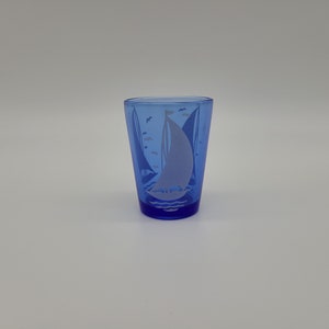 Vintage Cobalt blue sailboat ships Shot glass