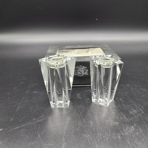 Pair of Oleg cassini crystal candle sticks in original box 2 3/4&quot;