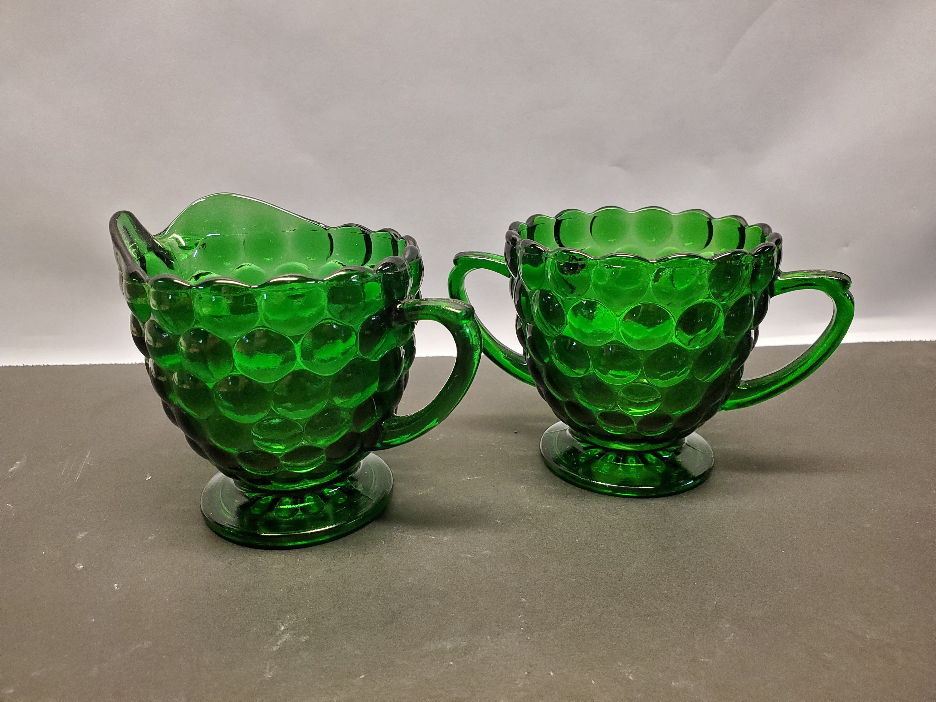 Green bubble Depression glass Sugar and creamer set Etsy