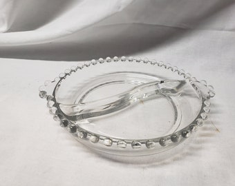Kerzendose Depressionsglas Klar 7" geteilter Schale Griff zum Griff