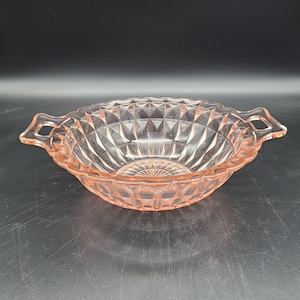 Pink windsor Depression glass 2 handled bowl 9 x 2 3/4 inch