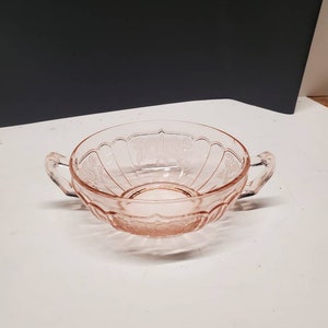 Pink Mayfair Open Rose  Depression glass 2 handled Cream soup.