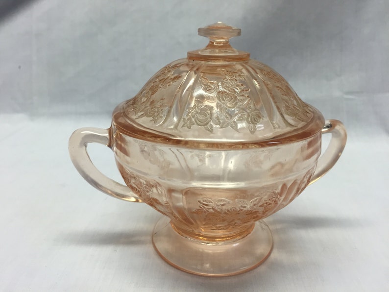 Pink Sharon Depression Glass Cabbage Rose Sugar Bowl and Cover Etsy