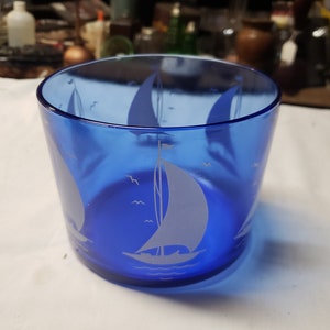 Vintage Cobalt blue sportsman series Sailboat ice bucket