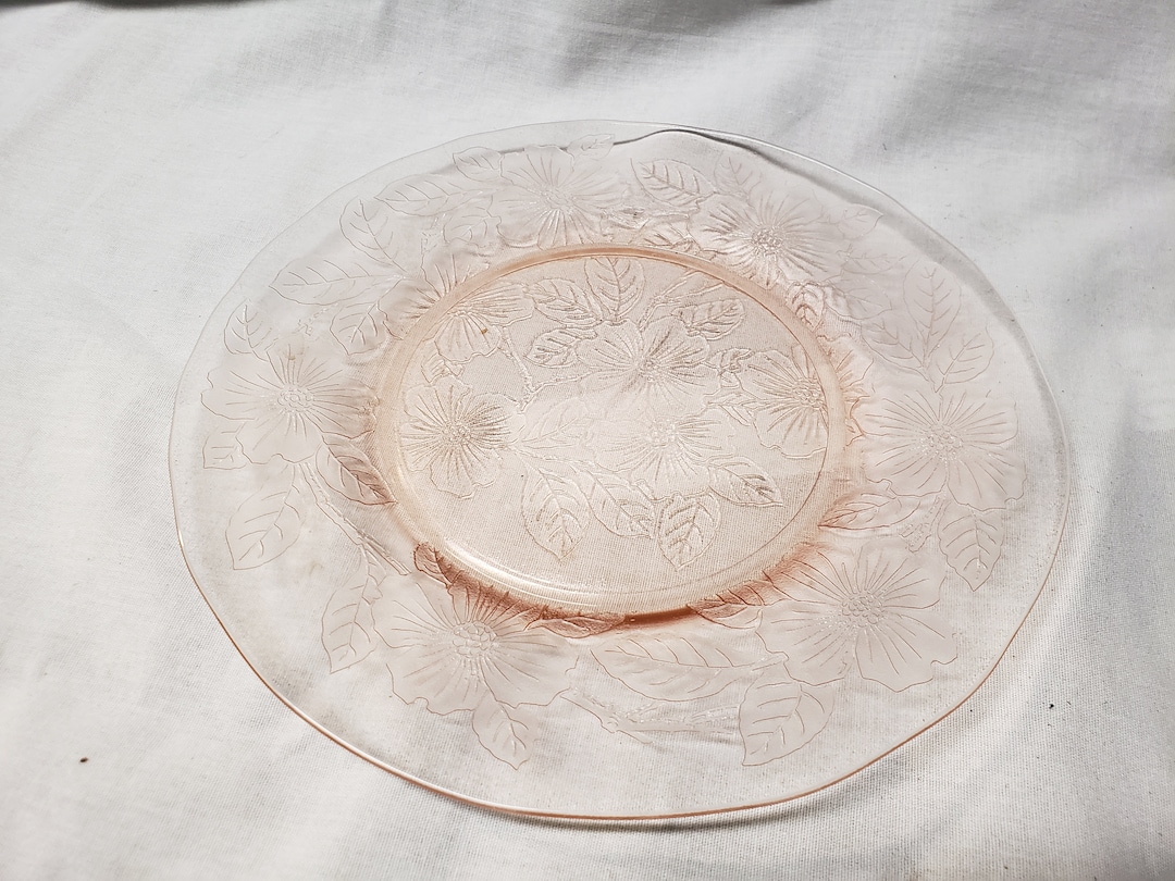 Pink Dogwood Depression Glass 8 Luncheon Plate Etsy